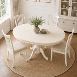 Stanmore 4 Seater Round Dining Table with 4 Chairs, Off White - thumbnail 4
