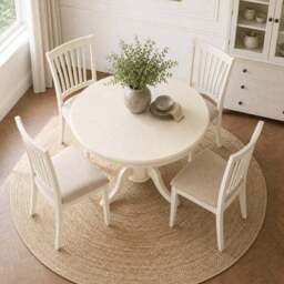 Stanmore 4 Seater Round Dining Table with 4 Chairs, Off White - thumbnail 3