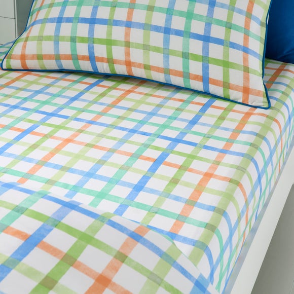Blue Multi Check Cotton Fitted Sheet
