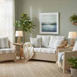 Desser Dijon Rattan Athena Stripe 2 Seater Sofa & 2 Chairs Set