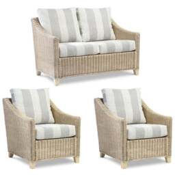 Desser Dijon Rattan Athena Stripe 2 Seater Sofa & 2 Chairs Set - thumbnail 2