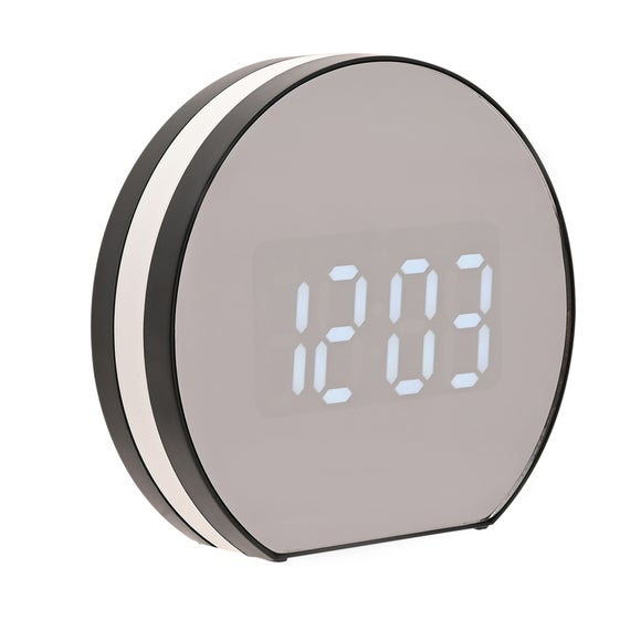 Hometime Round Mirrored Light Up Digital Alarm Clock - image 1