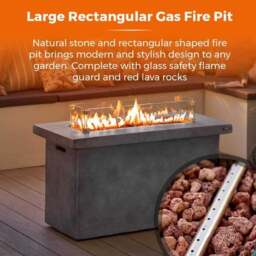 Tower Magna H60cm Rectangular Gas Fire Pit, Grey - thumbnail 3