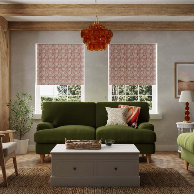 Woodblock Terracotta Floral Blackout Roller Blind Terracotta