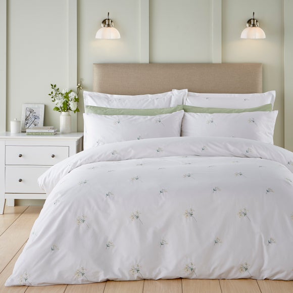 Emma Cow Parsley Embroidery 100% Cotton Sateen Duvet Cover & Pillowcase Set - image 1