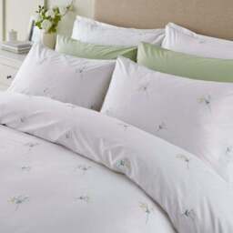 Emma Cow Parsley Embroidery 100% Cotton Sateen Duvet Cover & Pillowcase Set - thumbnail 4