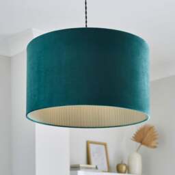 Ticking Stripe Velvet Drum Lamp Shade - thumbnail 1