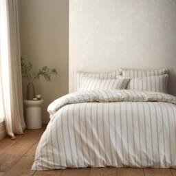Hoveton Stripe Cotton Linen Duvet Cover & Pillowcase Set - thumbnail 1