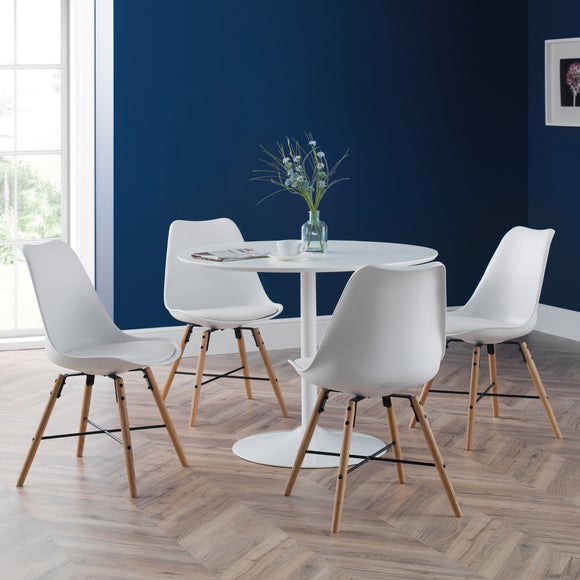 Blanco 4 Seater Round Pedestal Dining Table with 4 Kari Chairs, White - image 1