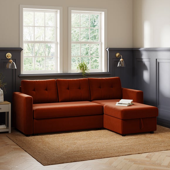Barker Velvet Trundle Corner Chaise Sofa Bed - image 1
