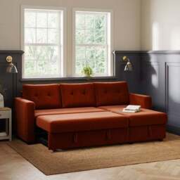 Barker Velvet Trundle Corner Chaise Sofa Bed - thumbnail 4