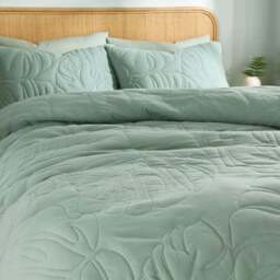 Tropical Leaf Embroidered Duvet Cover and Pillowcase Set - thumbnail 3