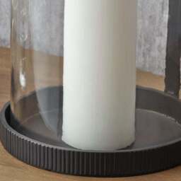 Black Ribbed Metal Glass Cylinder Hurricane Candle Holder - thumbnail 3