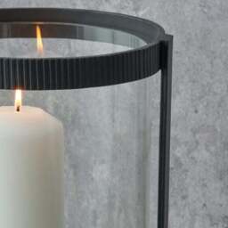 Black Ribbed Metal Glass Cylinder Hurricane Candle Holder - thumbnail 4