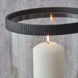 Black Ribbed Metal Glass Cylinder Hurricane Candle Holder - thumbnail 2