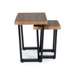 Freddie Nest of Tables, Rustic Wood Effect - thumbnail 3