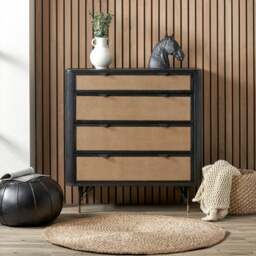 Fiji 4 Drawer Chest, Acacia Wood and Rattan - thumbnail 1