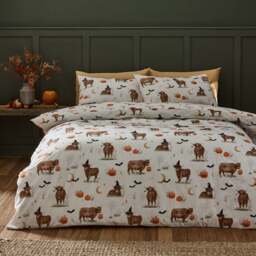 Catherine Lansfield Halloween Highland Cow Polycotton Duvet Cover & Pillowcase Set