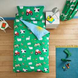 Catherine Lansfield Farmyard Animals Blue Reversible Duvet Cover and Pillowcase Set - thumbnail 2
