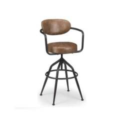 Barbican Adjustable Height Bar Stool, Brown Faux Leather - thumbnail 2