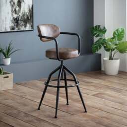 Barbican Adjustable Height Bar Stool, Brown Faux Leather - thumbnail 1