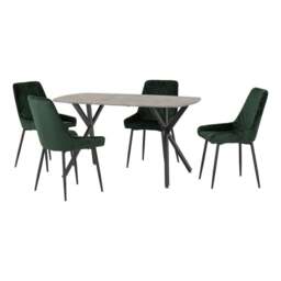 Athens 4 Seater Rectangular Dining Table with 4 Avery Chairs, Concrete Effect