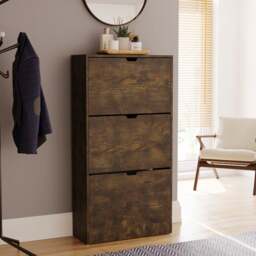 Vida Designs 3 Tier Dark Wood Effect Slot Handle Shoe Cabinet