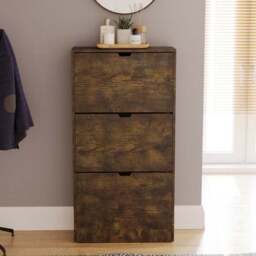 Vida Designs 3 Tier Dark Wood Effect Slot Handle Shoe Cabinet - thumbnail 3
