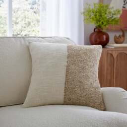 Half White Half Jute Square Cushion - thumbnail 1