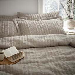 Pineapple Elephant Tamba Jersey Stripe Reversible Natural Duvet Cover & Pillowcase Set - thumbnail 2
