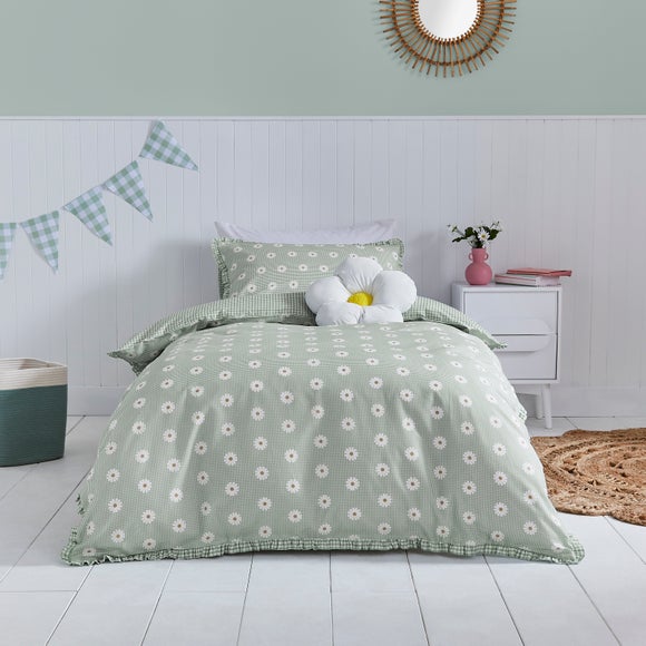 Daisy Gingham Ruffle Trim Duvet Cover and Pillowcase Set - image 1