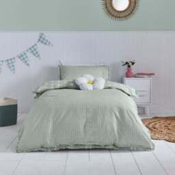 Daisy Gingham Ruffle Trim Duvet Cover and Pillowcase Set - thumbnail 2