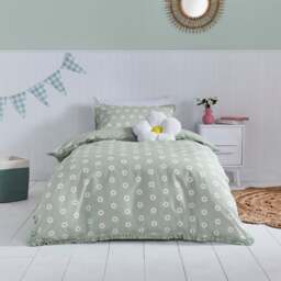 Daisy Gingham Ruffle Trim Duvet Cover and Pillowcase Set