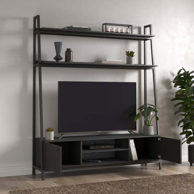 Fulton Black Ladder Shelf Tv Stand Black