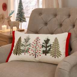 Christmas Trees Embroidered Rectangle Cushion - thumbnail 1