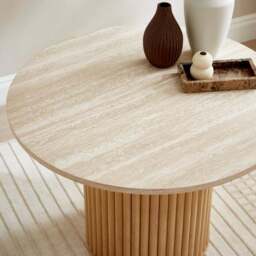 Lucin Travertine Effect 4 Seater Round Dining Table - thumbnail 2