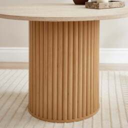 Lucin Travertine Effect 4 Seater Round Dining Table - thumbnail 4