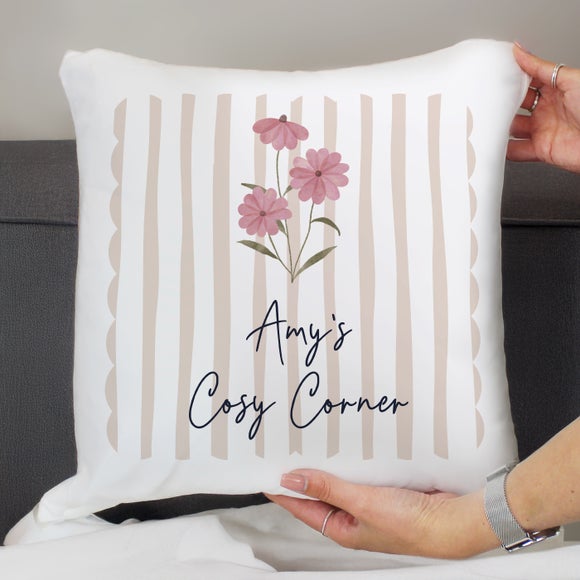 Personalised Floral Stripe Square Cushion - image 1