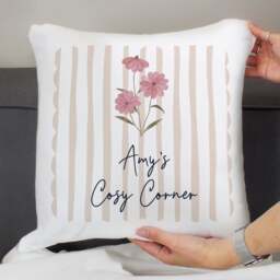 Personalised Floral Stripe Square Cushion - thumbnail 1