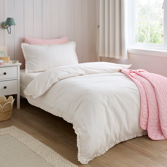 Stripe Frill Seersucker Cotton Duvet Cover and Pillowcase Set - image 1