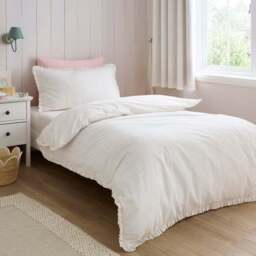 Stripe Frill Seersucker Cotton Duvet Cover and Pillowcase Set - thumbnail 2