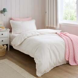 Stripe Frill Seersucker Cotton Duvet Cover and Pillowcase Set