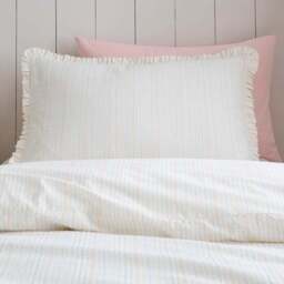 Stripe Frill Seersucker Cotton Duvet Cover and Pillowcase Set - thumbnail 3