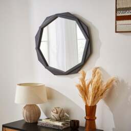 Black Mango Wood Octagonal Wall Mirror - thumbnail 1