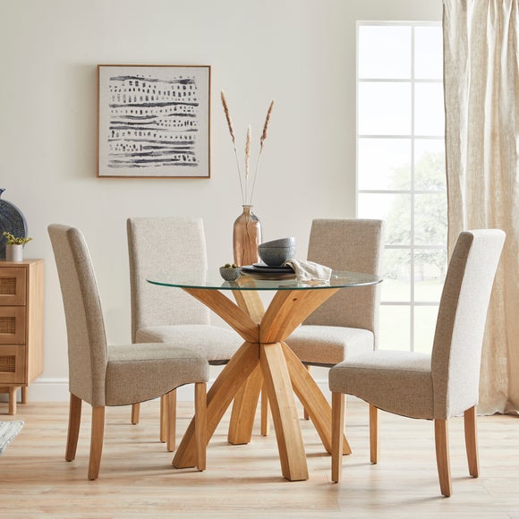 Xavi 4 Seater Round Dining Table, Glass and Oak - image 1