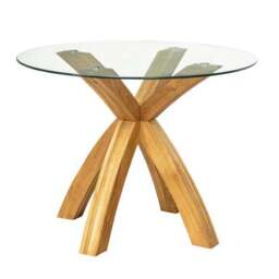 Xavi 4 Seater Round Dining Table, Glass and Oak - thumbnail 3