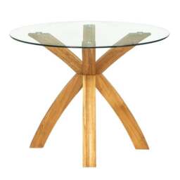Xavi 4 Seater Round Dining Table, Glass and Oak - thumbnail 2
