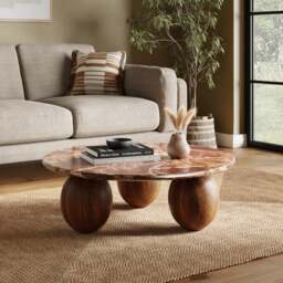 Buffie Coffee Table, Marble and Mango Wood