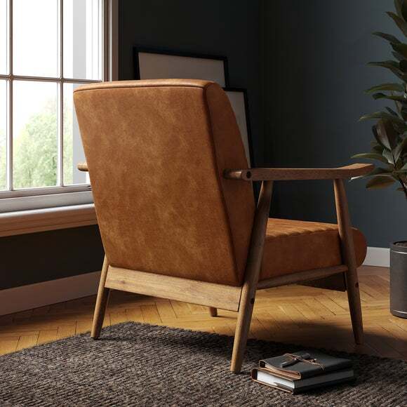 Quinn Tan Faux Leather Wooden Arm Accent Chair by Dunelm