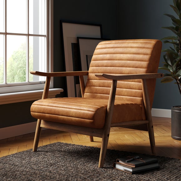 Quinn Faux Leather Wooden Arm Accent Chair - image 1